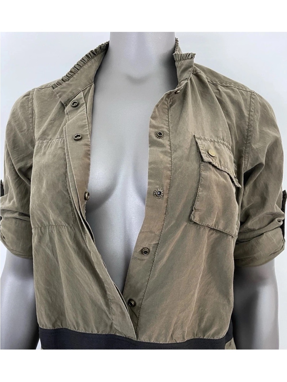 Banana‎ Republic Silk Dress Women’s 6 Green Cotton Cargo Knee Elastic Waist Army - Picture 11 of 13